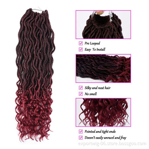 Synthetic Factory Price Wavy Goddess ombre braided hair locs dreadlocks Faux Straight curly Faux Locs Hair Attachment